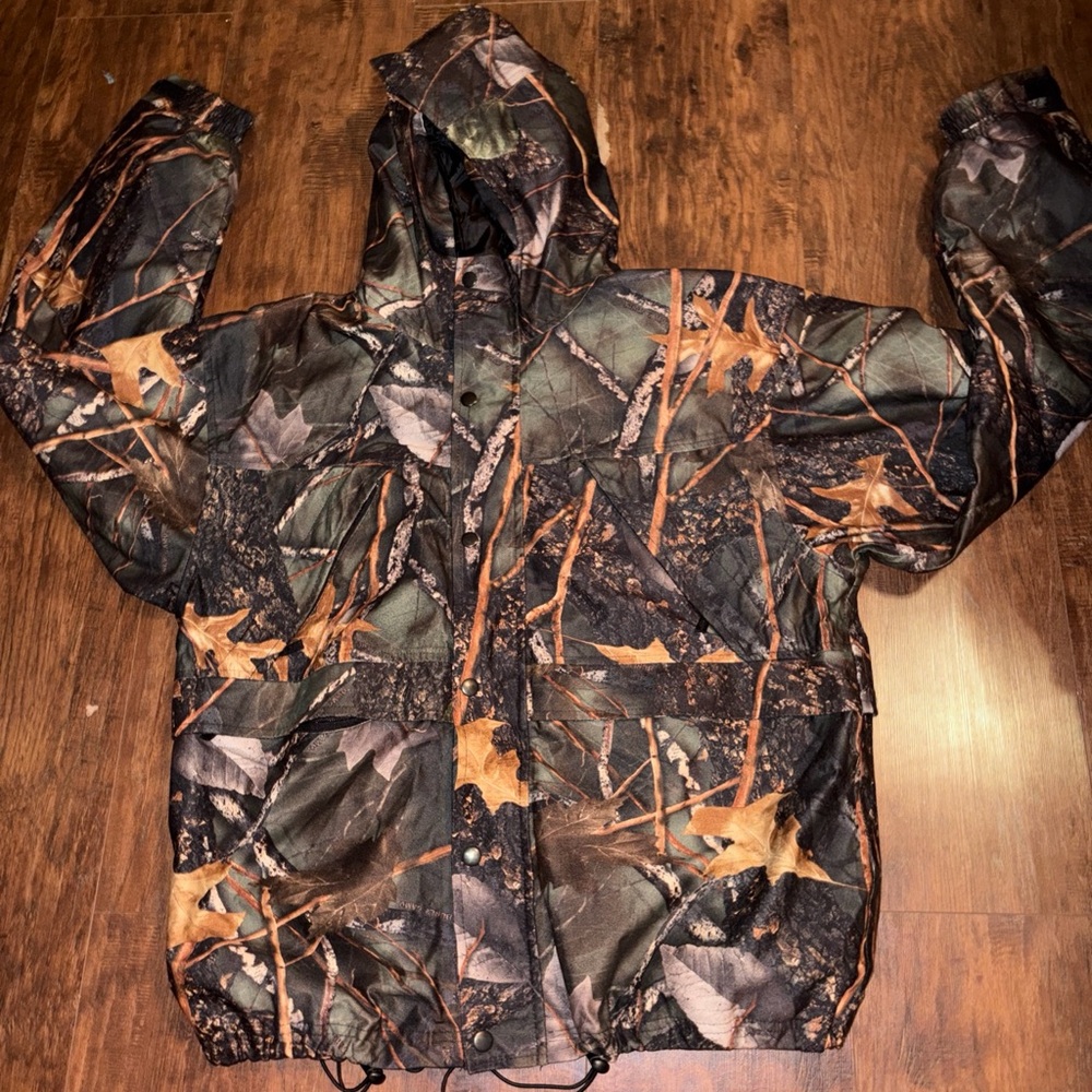 WFS Element Gear Large Camo Hooded Insulated Hunting Coat Jacket Zip Pockets
